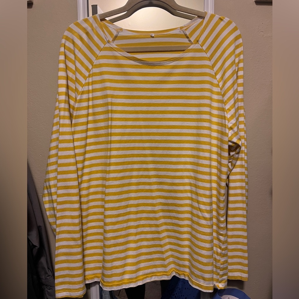 Yellow and White Striped Long Sleeve Shirt